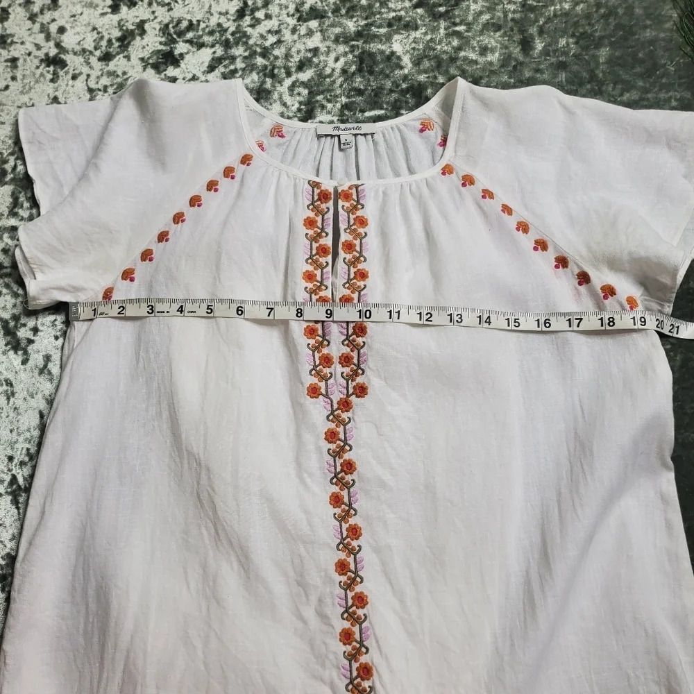 Madewell Embroidered‎ Linen Blend Raglan Ruffle Mini Dress - Picture 7 of 7
